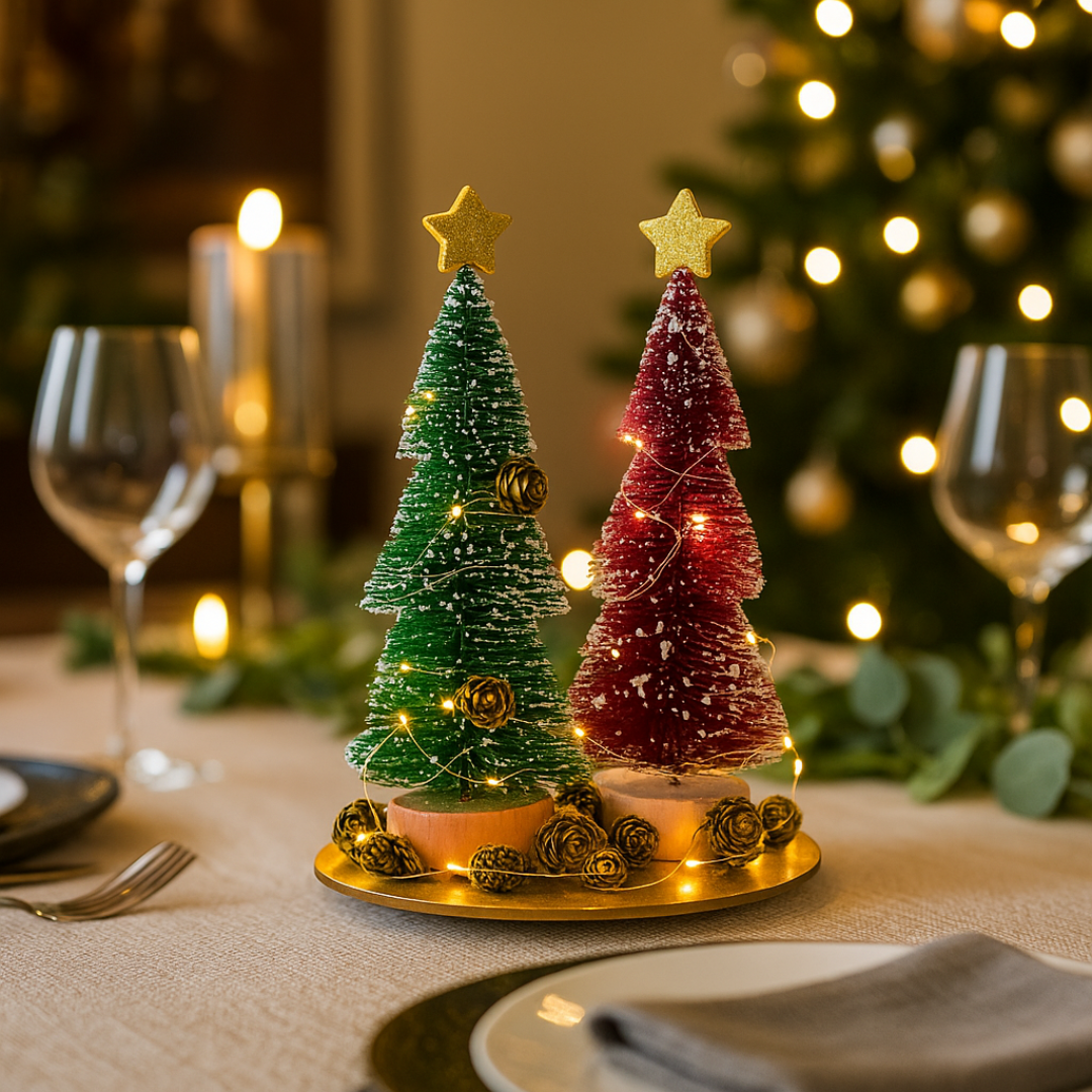 Centro de Mesa con Árboles y Luces