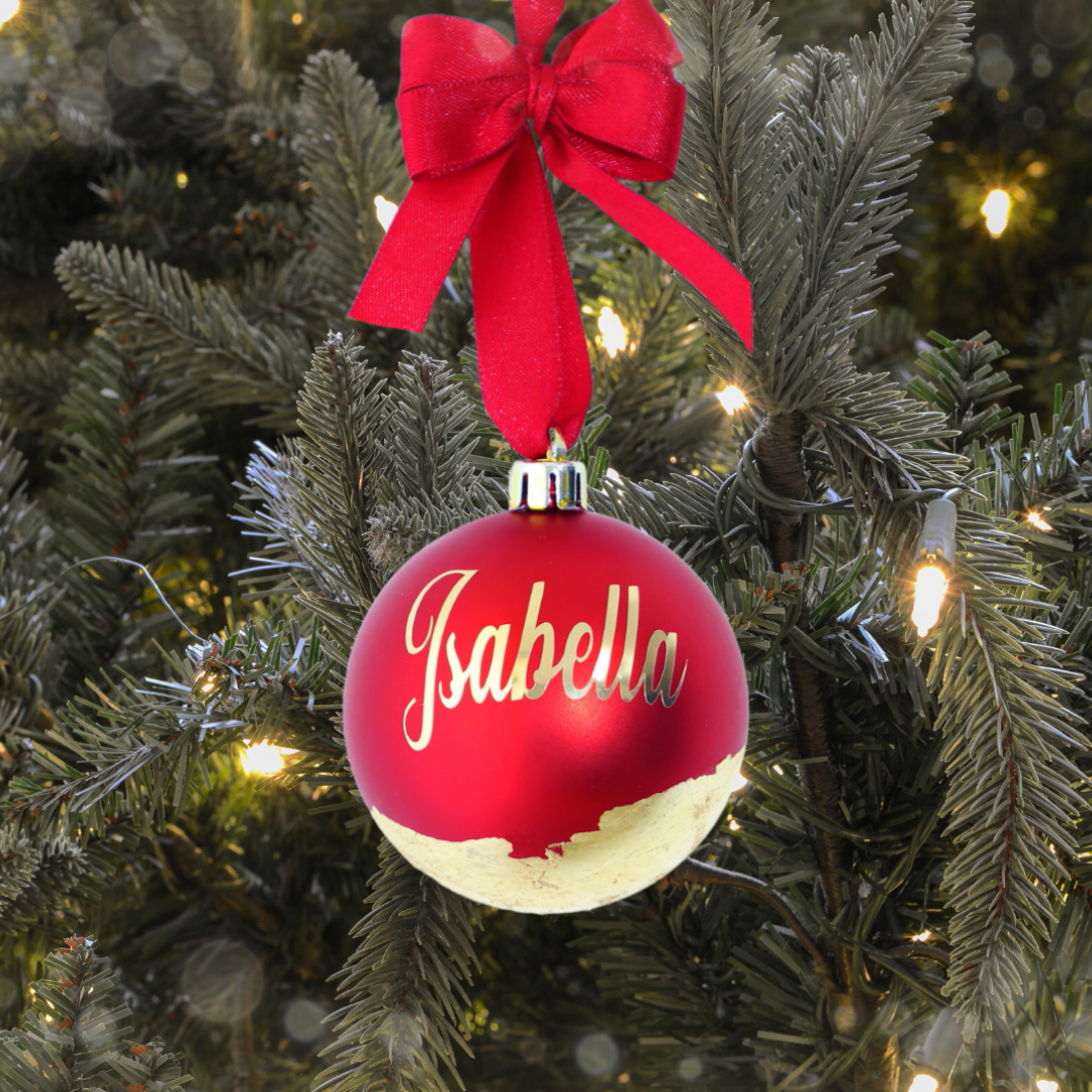 🎄Bola de Navidad Personalizada Roja con Toques Dorados X Unidad